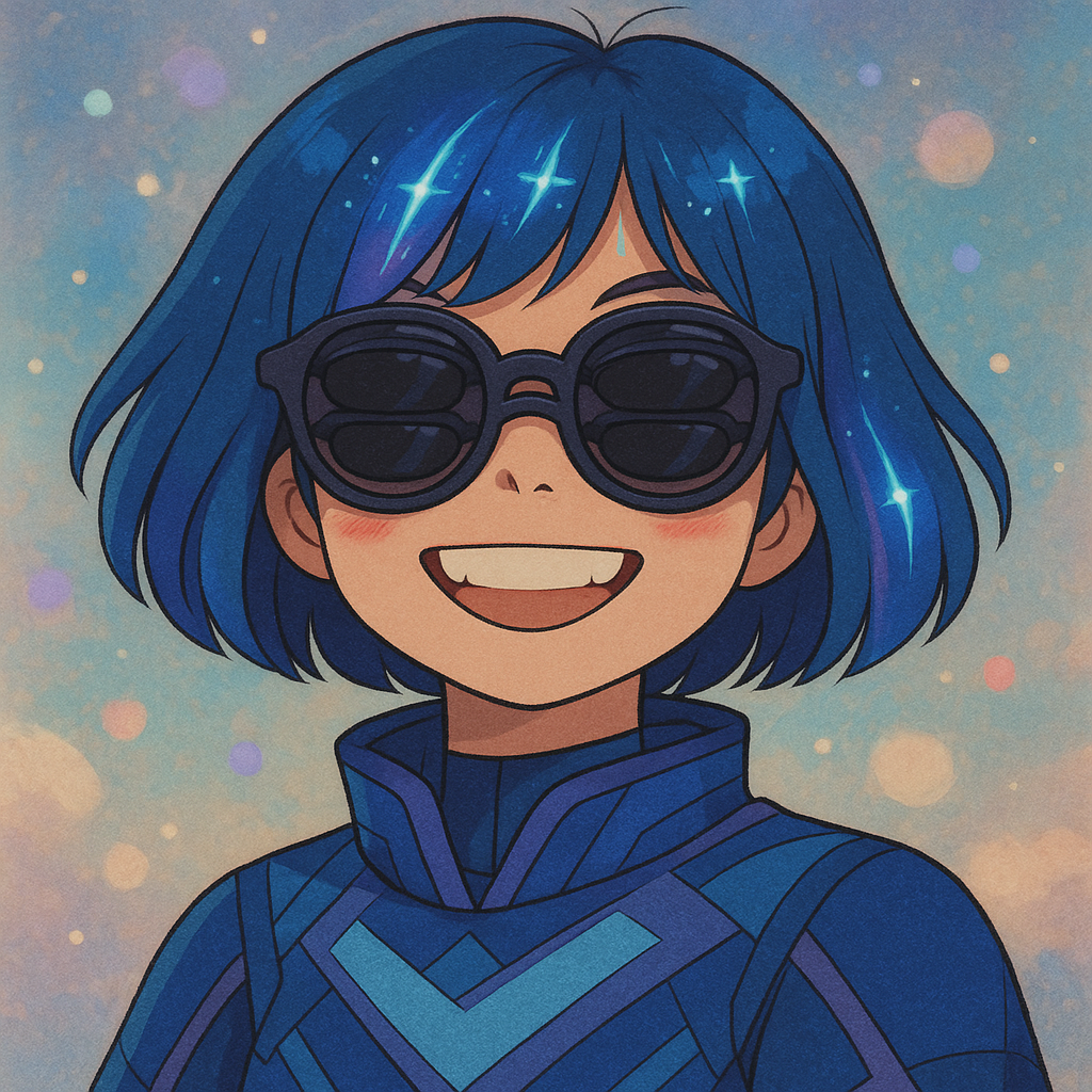 Anime transformation of person with blue hair